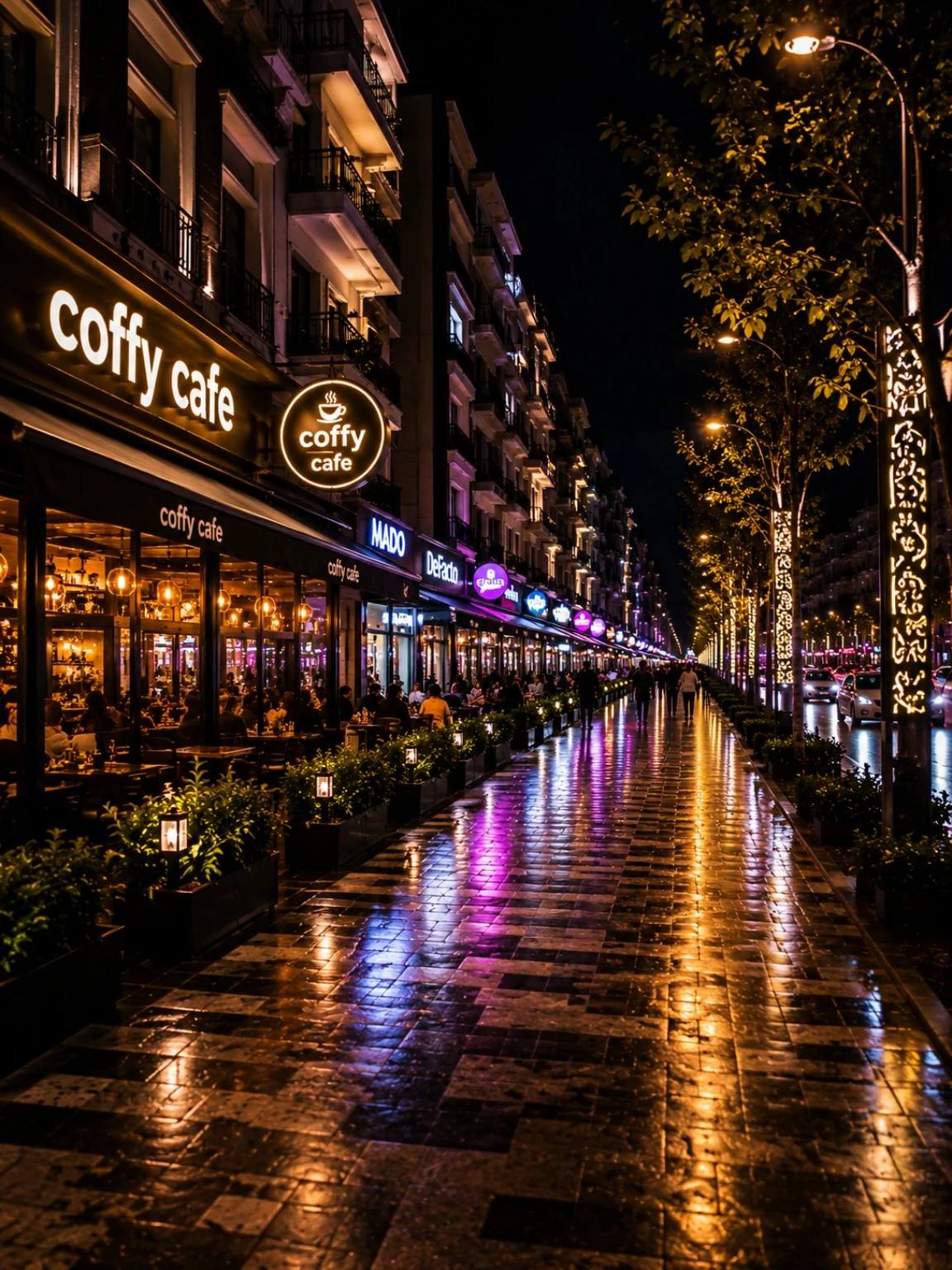 Narin Caddesi ve Coffy Cafe gece görünümü